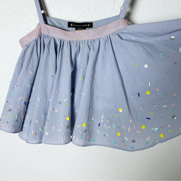 Anthropologie Pankaj & Nidhi Ayana Embellished Swing Top Blue Medium - Picture 3 of 8
